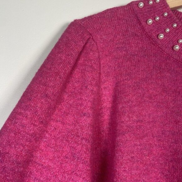 CeCe Women’s Size Large Bright Pink Long Sleeve Pearl Embellished Sweater Barbie - Picture 4 of 10